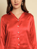 TRENDARREST Red Satin Shirt