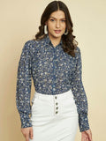 TRRENDARREST Blue Floral Printed Shirt