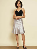 TRENDARREST A Line Midi Satin Skirt